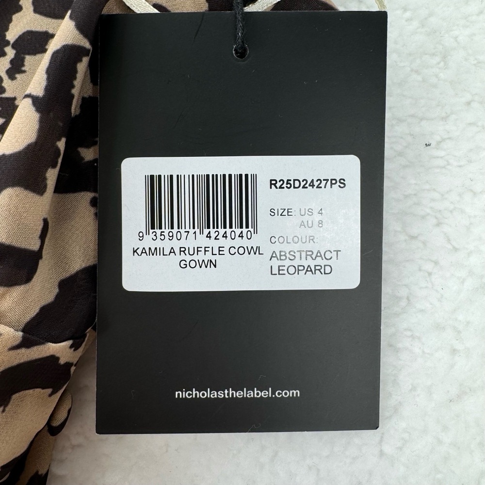 NWT Nicholas Kamila Ruffle Cowl Gown Leopard Print Ruffle Maxi Dress Sz 4 - Picture 8 of 15